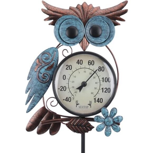 42 Inch Metal Owl Garden Stake Outside Wall Thermometer for Patio, Yard and Gard - Picture 1 of 7